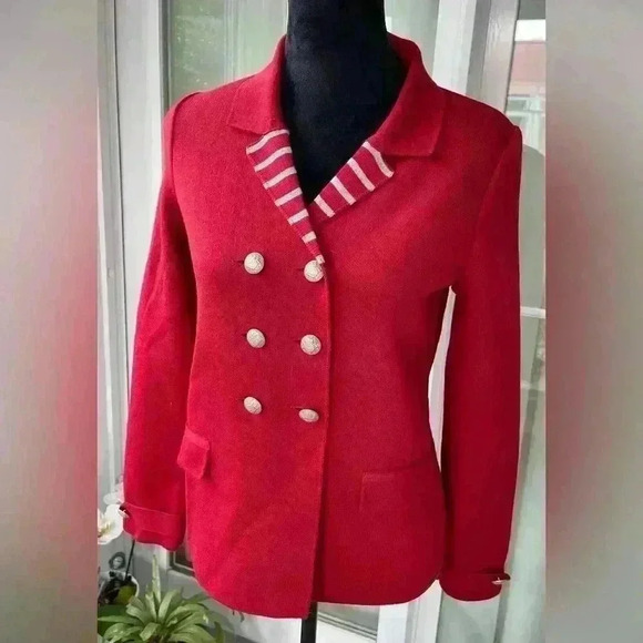 SaintJames red double breasted wool  jacket with gray and red lapel SP France - Picture 1 of 9